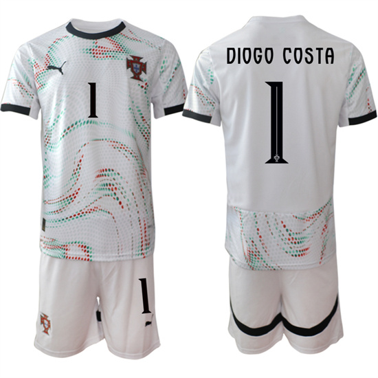 Men's Portugal #1 DIOGO COSTA 2025-26 Away White Soccer Suit Jersey