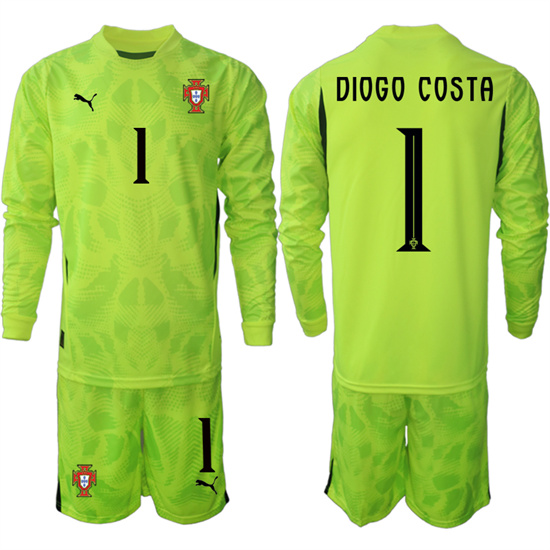 Men's Portugal #1 DIOGO COSTA 2025-26 Fluorescent green goalkeeper Long Sleeve Soccer Suit Jersey