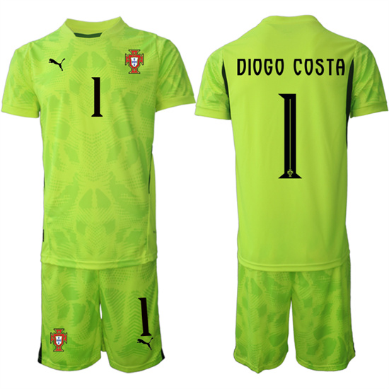 Men's Portugal #1 DIOGO COSTA 2025-26 Fluorescent green goalkeeper Short Sleeve Soccer Suit Jersey