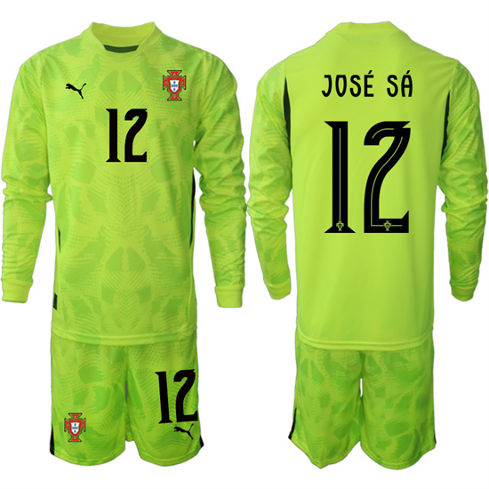 Men's Portugal #12 JOSE SA 2025-26 Fluorescent green goalkeeper Long Sleeve Soccer Suit Jersey