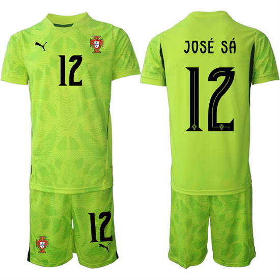Men's Portugal #12 JOSE SA 2025-26 Fluorescent green goalkeeper Short Sleeve Soccer Suit Jersey