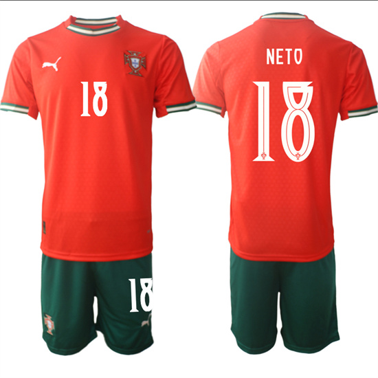 Men's Portugal #18 NETO 2025-26 Home Red Soccer Suit Jersey