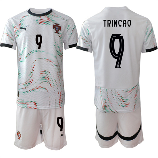 Men's Portugal #9 TRINCAO 2025-26 Away White Soccer Suit Jersey