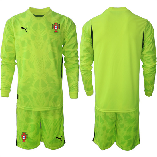 Men's Portugal Blank 2025-26 Fluorescent green goalkeeper Long Sleeve Soccer Suit Jersey