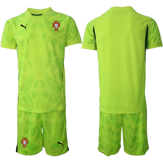 Men's Portugal Blank 2025-26 Fluorescent green goalkeeper Short Sleeve Soccer Suit Jersey