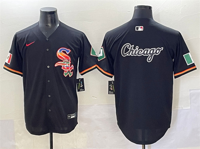Mens Chicago White Sox Team Big Logo Black Mexico Limited Stitched Jersey