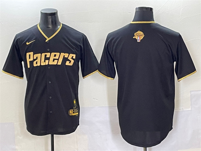 Men's Indiana Pacers Blank Black Gold 2025 Finals Vapor Stitched Baseball Jersey
