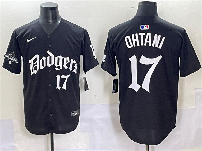 Men's Los Angeles Dodgers #17 Shohei Ohtani Black 2025 LA Gothic Style With 2024 World Series Champions Patch Vapor Premier Limited Stitched Baseball Jersey