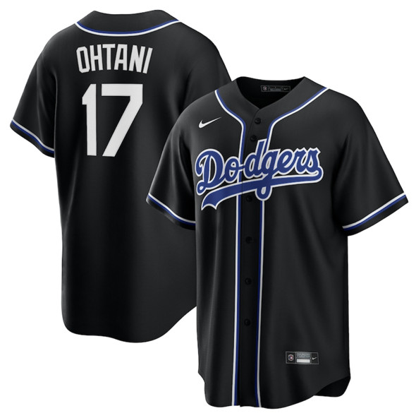 Men's Los Angeles Dodgers #17 Shohei Ohtani Black Lights Out Limited Stitched Baseball Jersey