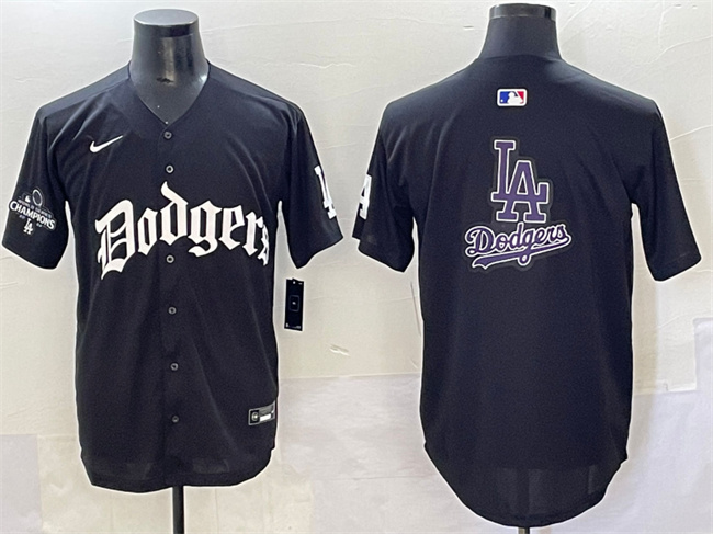 Men's Los Angeles Dodgers Team Big Logo Black 2025 LA Gothic Style With 2024 World Series Champions Patch Vapor Premier Limited Stitched Baseball Jersey