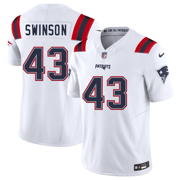 Men's New England Patriots #43 Bradyn Swinson White 2025 F.U.S.E. Vapor Limited Stitched Jersey