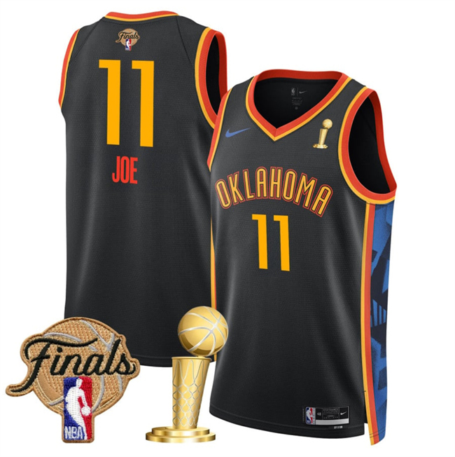 Men's Oklahoma City Thunder #11 Isaiah Joe Black 2025 Finals Patch And Finals Champions Patch City Edition Stitched Basketball Jersey
