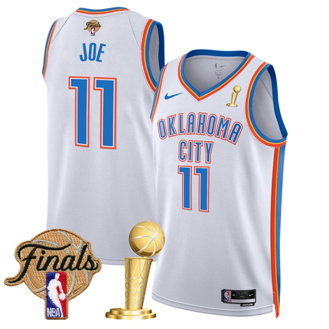 Men's Oklahoma City Thunder #11 Isaiah Joe White 2025 Finals Patch And Finals Champions Patch Association Edition Stitched Basketball Jersey