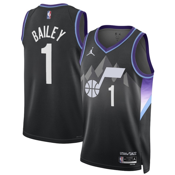 Men's Utah Jazz #1 Ace Bailey Black 2024-25 Draft Statement Edition Stitched Basketball Jersey