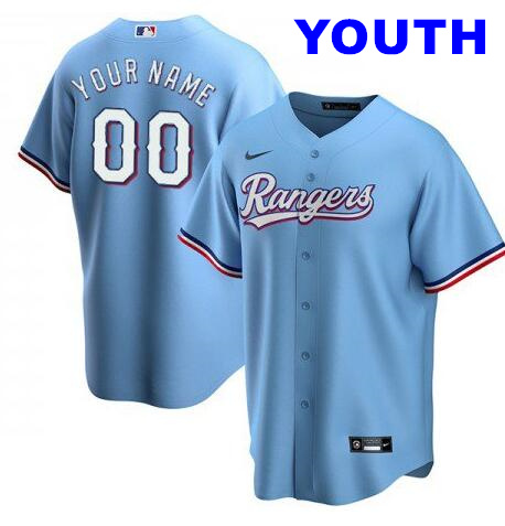 Youth Custom Texas Rangers Cool Base Light Blue Stitched Jersey