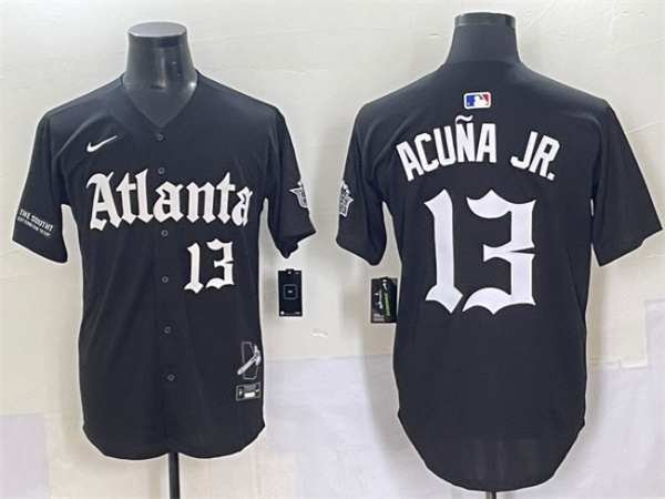 Men's Atlanta Braves #13 Ronald Acuna Jr. Black Gothic South x Outkast Edition Vapor Limited Stitched Baseball Jersey
