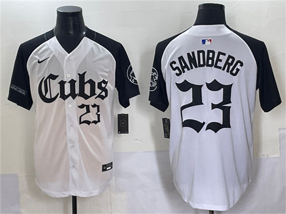 Men's Chicago Cubs #23 Ryne Sandberg White Black 'Gothic North Side Edition' Vapor Premier Limited Stitched Baseball Jersey