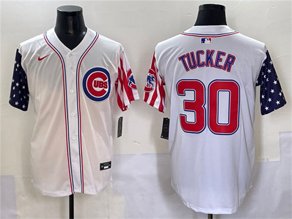 Men's Chicago Cubs #30 Kyle Tucker White 2025 Independence Day Vapor Premier Limited Stitched Baseball Jersey