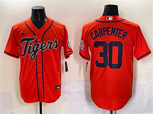 Men's Detroit Tigers #30 Kerry Carpenter Orange With Patch Cool Base Stitched Baseball Jersey