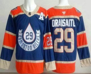 Men's Edmonton Oilers #29 Leon Draisaitl Blue Heritage Classic Authentic Jersey