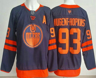 Men's Edmonton Oilers #93 Ryan Nugent Hopkins Navy Authentic Jersey