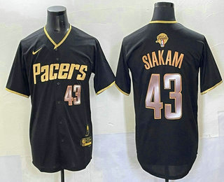 Men's Indiana Pacers #43 Pascal Siakam Black Gold 2025 Finals Vapor Stitched Baseball Jersey