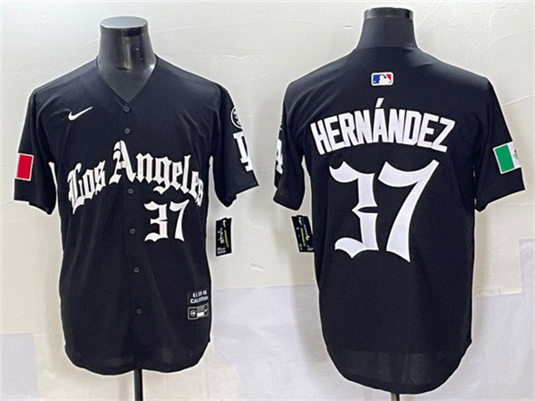 Men's Los Angeles Dodgers #37 Teoscar Hernández Black 2025 LA Gothic Style With Fernando Patch Vapor Premier Limited Stitched Baseball Jersey