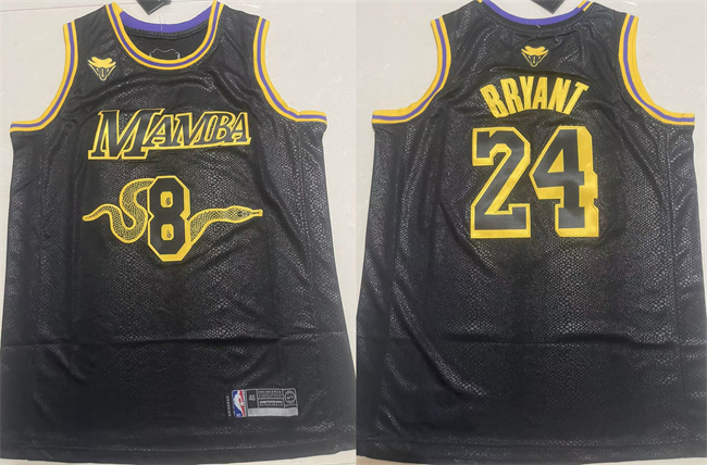 Men's Los Angeles Lakers Front #8 Back #24 Kobe Bryant Black Stitched Basketball Jersey