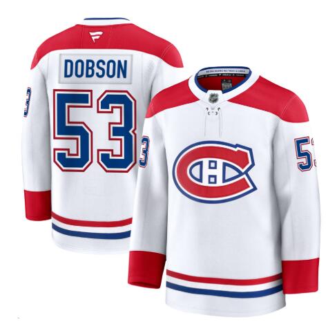Men's Montreal Canadiens #53 Noah Dobson Fanatics Away White Premium Stitched Jersey
