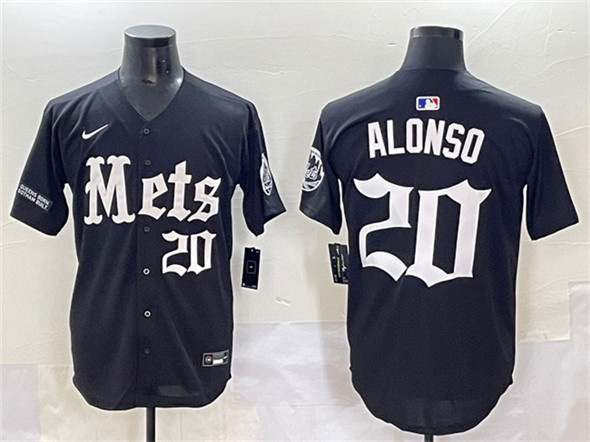 Men's New York Mets #20 Pete Alonso Black 'Gotham Gothic Edition' Vapor Premier Limited Stitched Baseball Jersey
