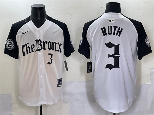 Men's New York Yankees #3 Babe Ruth White Black 'Gothic Legacy Edition' Vapor Premier Limited Stitched Baseball Jersey