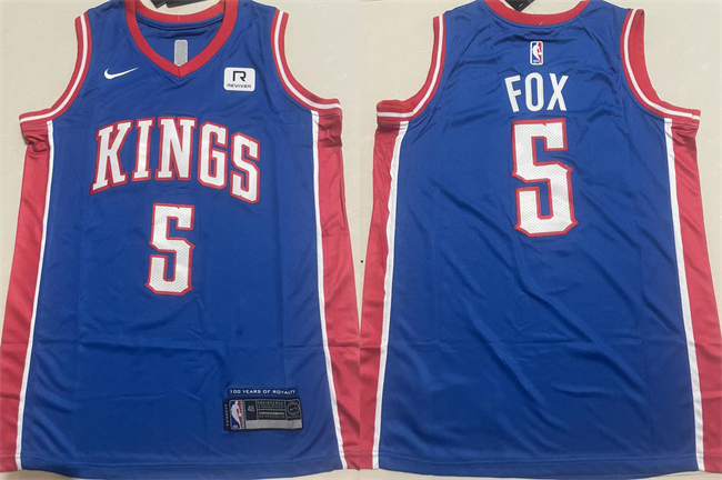 Men's Sacramento Kings #5 De'Aaron Fox Blue Stitched Jersey
