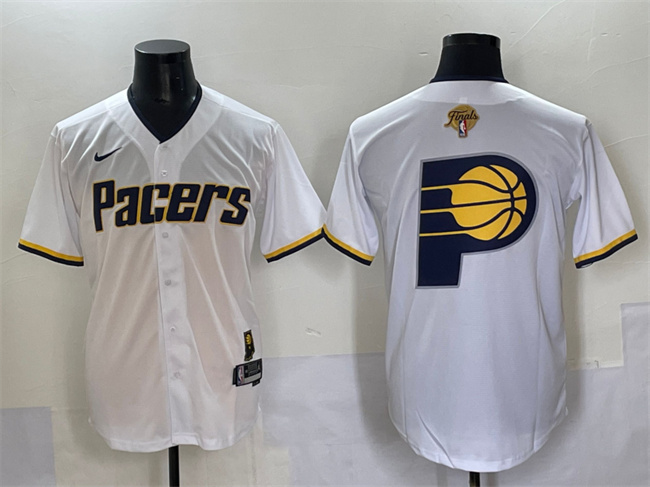 Men's Indiana Pacers Team Big Logo White 2025 Finals Vapor Stitched Baseball Jersey