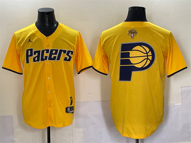 Men's Indiana Pacers Team Big Logo Yellow 2025 Finals Vapor Stitched Baseball Jersey