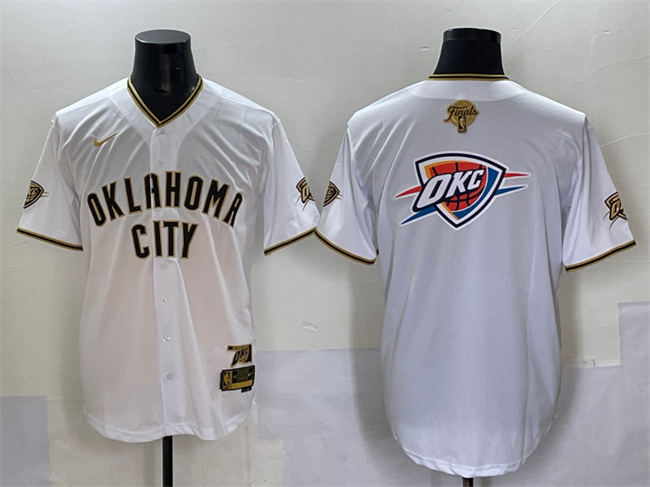 Men's Oklahoma City Thunder Team Big Logo White Gold 2025 Finals Vapor Stitched Baseball Jersey
