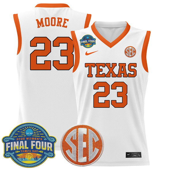 Men's Texas Longhorns #35 Aaliyah Moore White 2025 Sec Women’s Final Four Patch Stitched Basketball Jersey