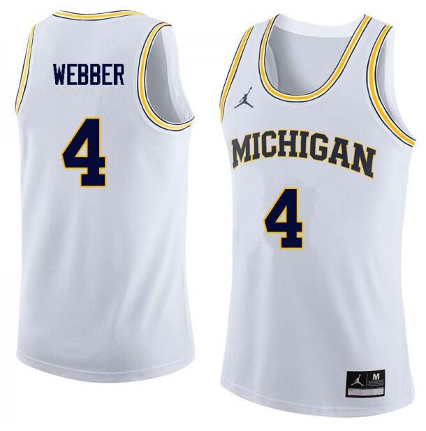Men's Michigan Wolverines #4 Chris Webber White University Jersey