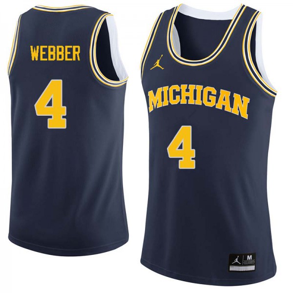 Mens Michigan Wolverines #4 Chris Webber Navy Blue Stitch Jerseys