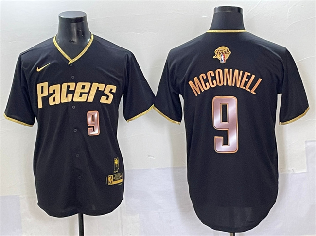 Men's Indiana Pacers #9 T.J. McConnell Black Gold 2025 Finals Vapor Stitched Baseball Jersey