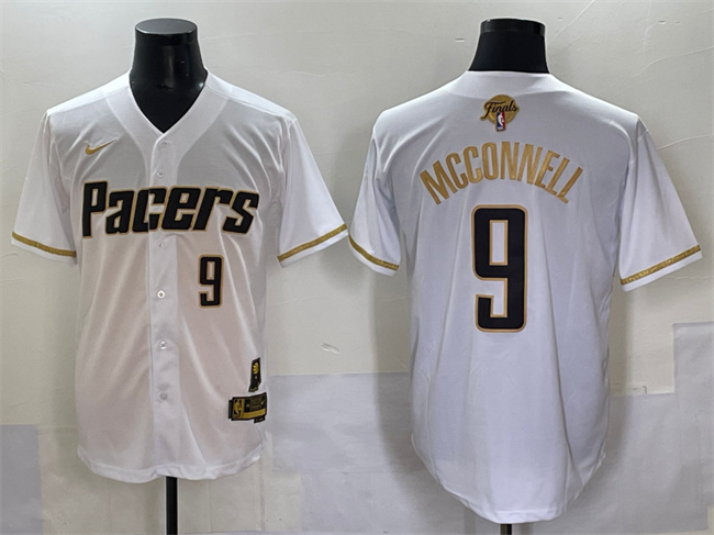 Men's Indiana Pacers #9 T.J. McConnell White Gold 2025 Finals Vapor Stitched Baseball Jersey
