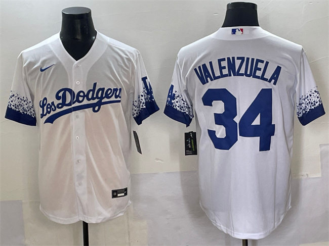 Men's Los Angeles Dodgers #34 Fernando Valenzuela White City Connect Cool Base Stitched Jersey