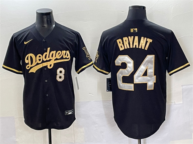 Men's Los Angeles Dodgers Front #8 Back #24 Kobe Bryant Black Gold Limited Stitched Jersey