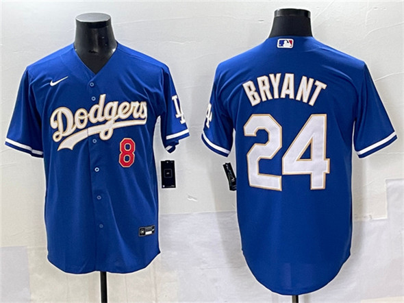 Men's Los Angeles Dodgers Front #8 Back #24 Kobe Bryant Blue Gold Cool Base Stitched Baseball Jersey