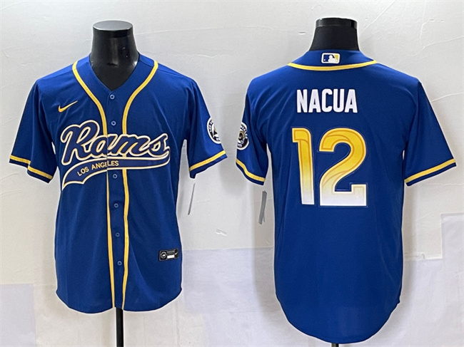 Men's Los Angeles Rams #12 Puka Nacua Royal Cool Base Stitched Baseball Jersey