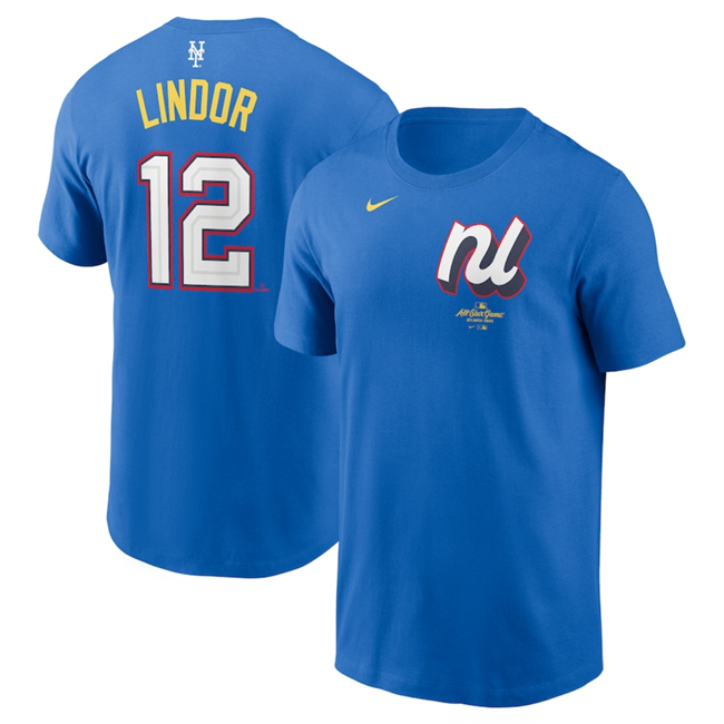 Men's National League #12 Francisco Lindor Royal 2025 All-Star Edition Name & Number T-Shirt