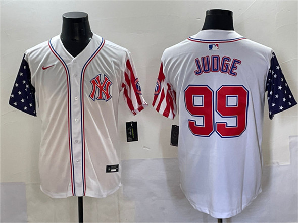 Men's New York Yankees #99 Aaron Judge White 2025 Independence Day Vapor Limited Stitched Baseball Jersey