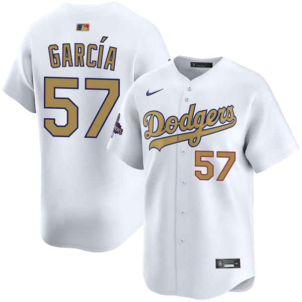 Mens Los Angeles Dodgers #57 Luis Garcia 2025 White Gold Collection Limited Jersey