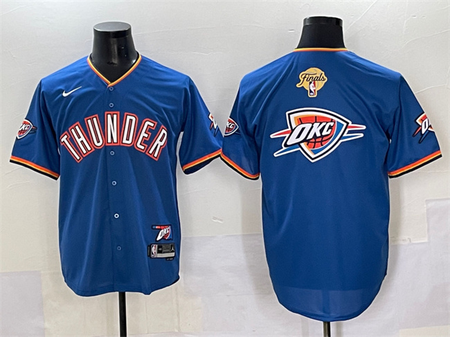 Men's Oklahoma City Thunder Team Big Logo Blue 2025 Finals Vapor Stitched Baseball Jersey