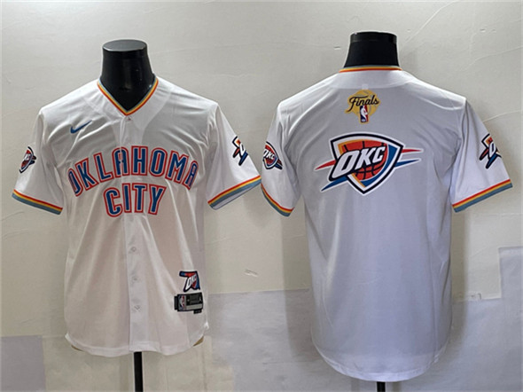 Men's Oklahoma City Thunder Team Big Logo White 2025 Finals Vapor Stitched Baseball Jersey