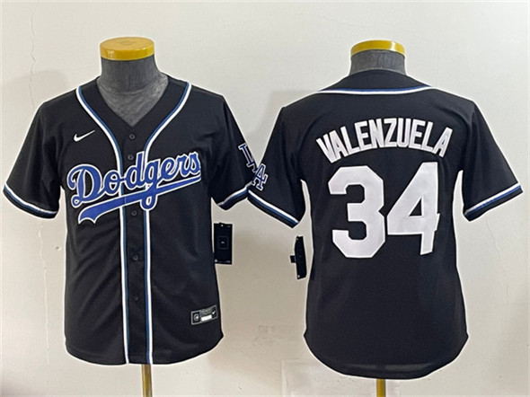 Youth Los Angeles Dodgers #34 Fernando Valenzuela Black Stitched Baseball Jersey